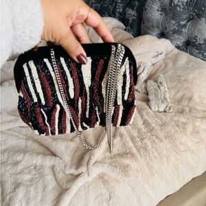 Marshalls Black and Red Beaded Clutch